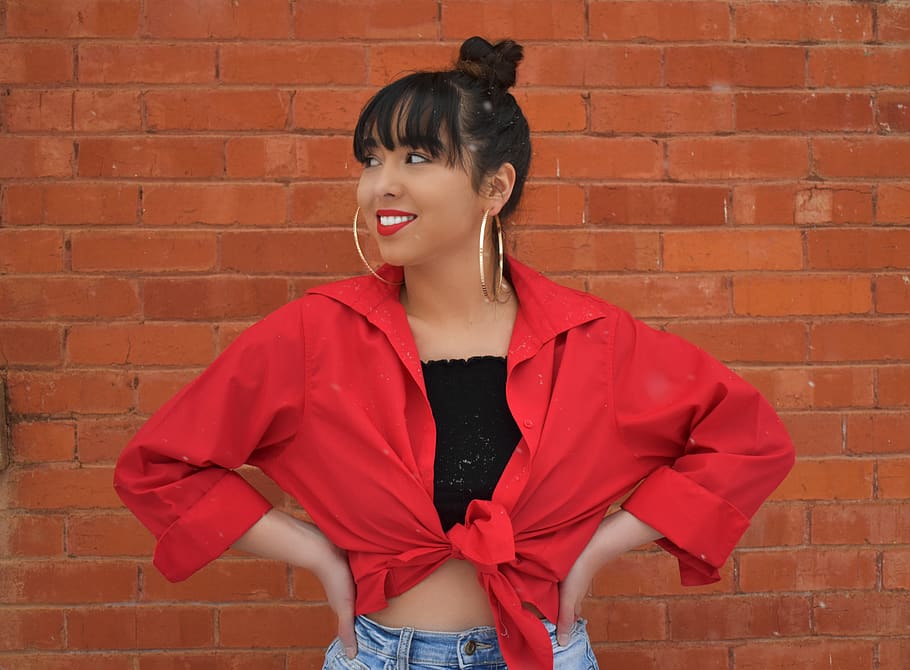 red ladies jacket, clothing, apparel, human, person, pants, coat HD wallpaper