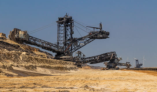 open pit mining, bucket wheel excavators, carbon, industry HD wallpaper