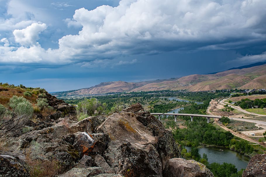 Rock Formation, bridge, clouds, daylight, landscape, mountains HD wallpaper