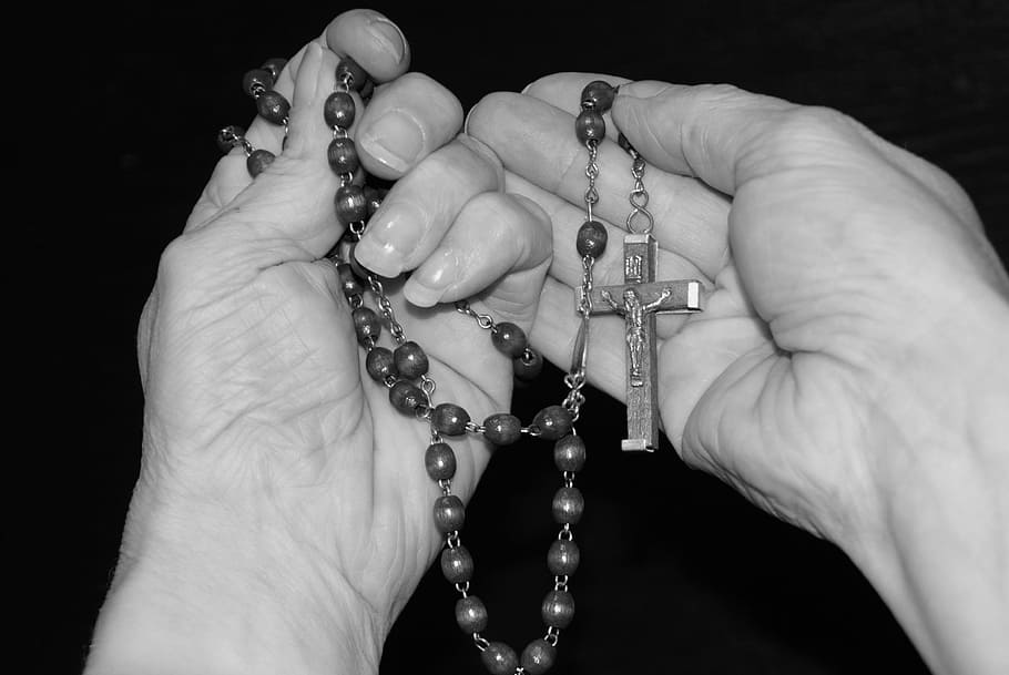 praying, cross, string, bead, human, activity, rosary, religious HD wallpaper