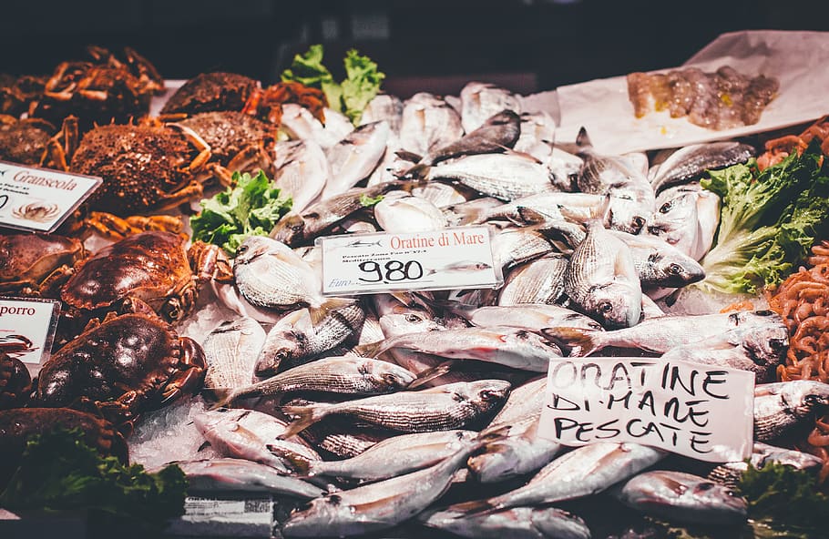 fish and crabs, food, food and drink, freshness, price tag, seafood HD wallpaper