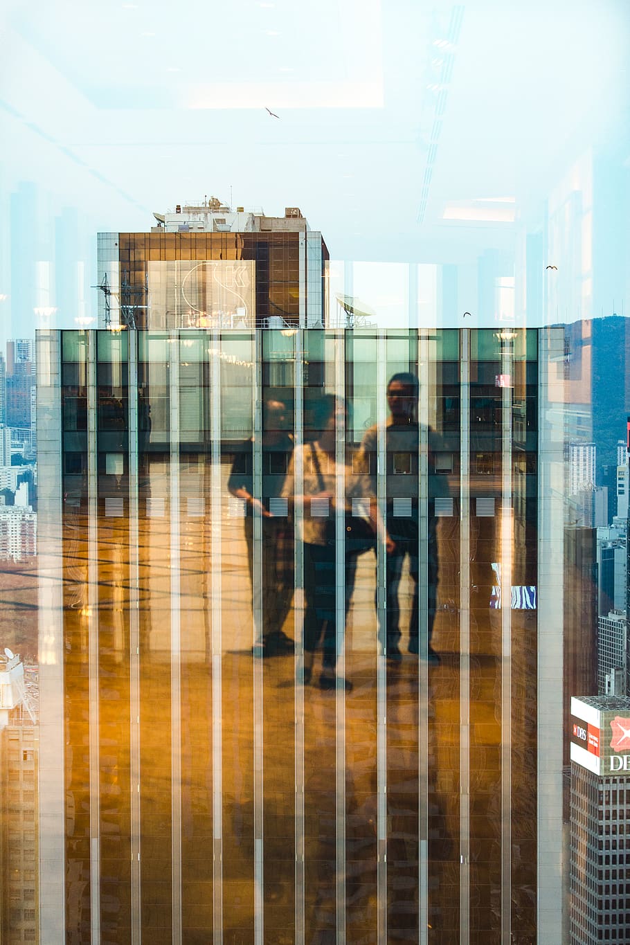three person walking inside building, central, hong kong, flooring HD wallpaper