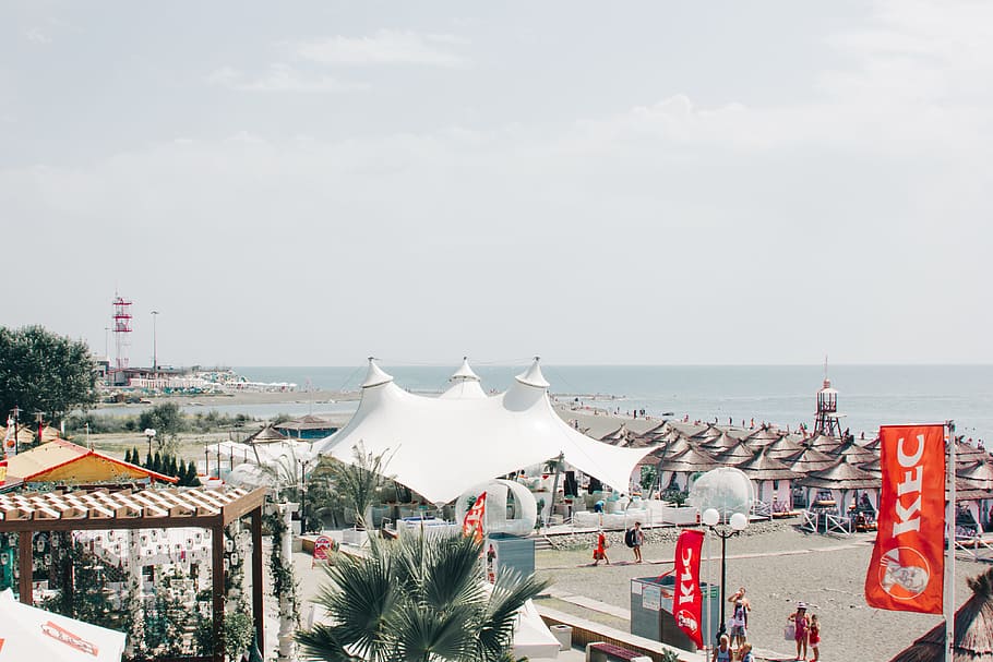 White Canopy Landmark, beach, daytime, landscape, ocean, outdoors HD wallpaper