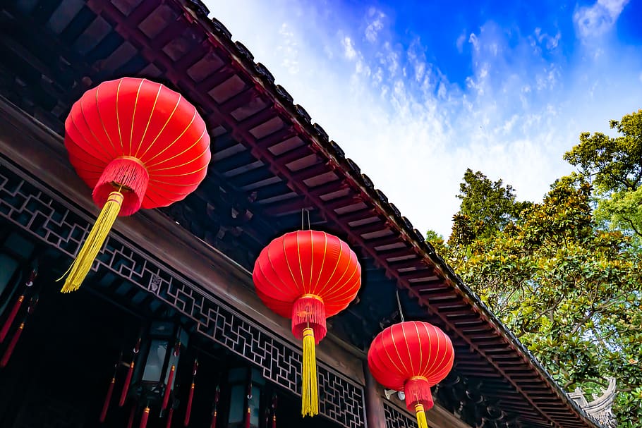 red Chinese lantern during daytime, china, lamp, shanghai, yuyuan, HD wallpaper