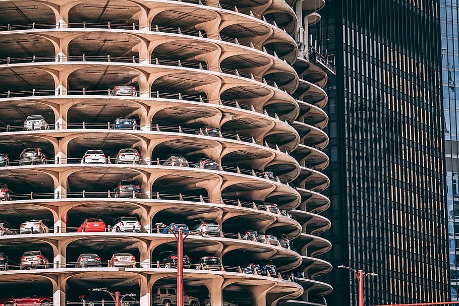 parking building, architecture, office building, automobile, transportation HD wallpaper