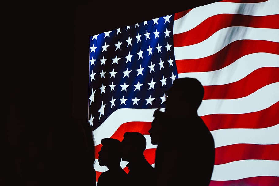 Silhouette of People Beside Usa Flag, administration, American flag