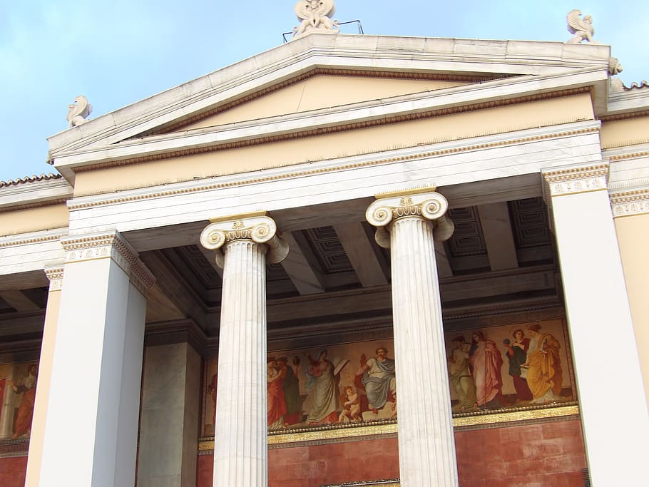 greece, architecture, built structure, building exterior, architectural column HD wallpaper