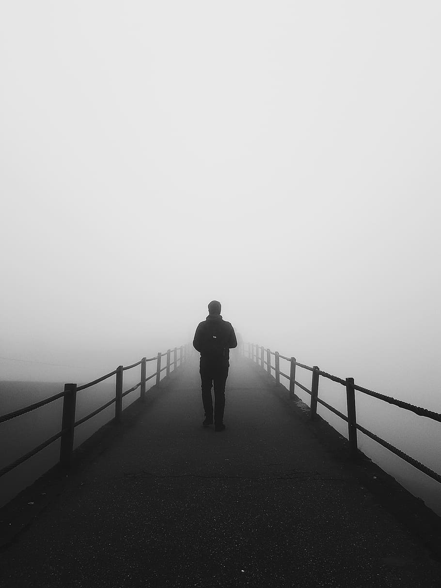 Black and White Floor Lamp, bridge, daylight, environment, fog HD wallpaper