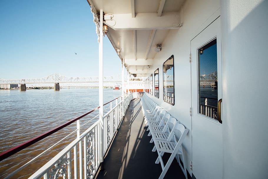 white ship with chairs, porch, deck, outdoors, ocean, nature HD wallpaper