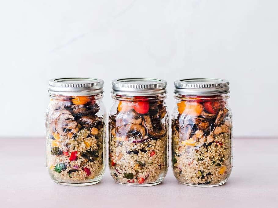 three full clear glass jars with lids, food, plant, pottery, vase HD wallpaper