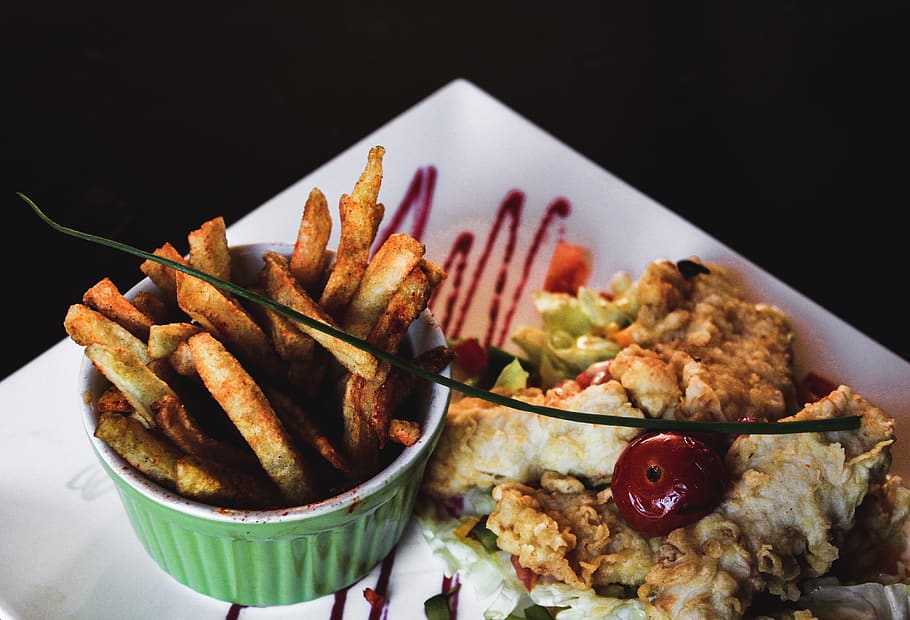 fries and omelet, food, dish, meal, dinner, supper, lunch, burger HD wallpaper