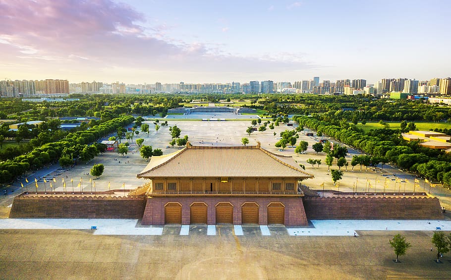 daming palace, china, heritage park, tang palace, architecture, HD wallpaper