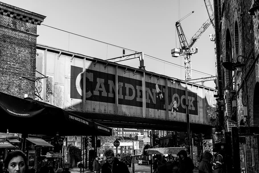 grayscale photography of Camden Lock signboard, human, person, HD wallpaper