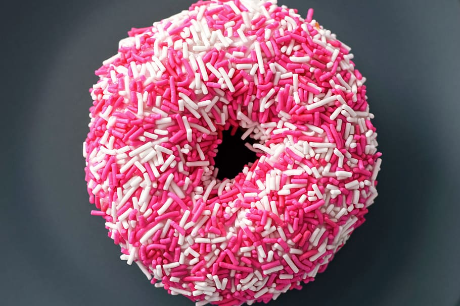 Doughnut With White and Pink Sprinkles, baked goods, baking, bright HD wallpaper