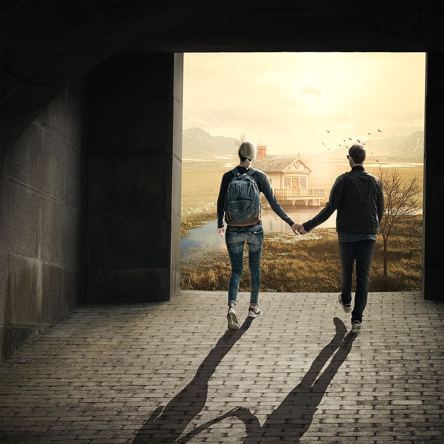 couple, love, art, landscape, holiday, cute, woman, girl, fantasy HD wallpaper