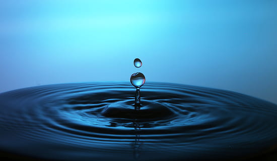 Closeup Photo of Water Drop, blue, blue water, bubble, clean HD wallpaper