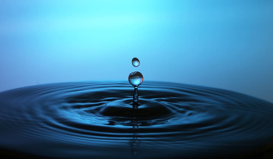 Closeup Photo of Water Drop, blue, blue water, bubble, clean