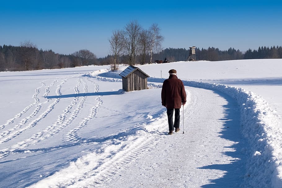 winter, farewell, away, eventide, human, personal, walk, cold temperature HD wallpaper