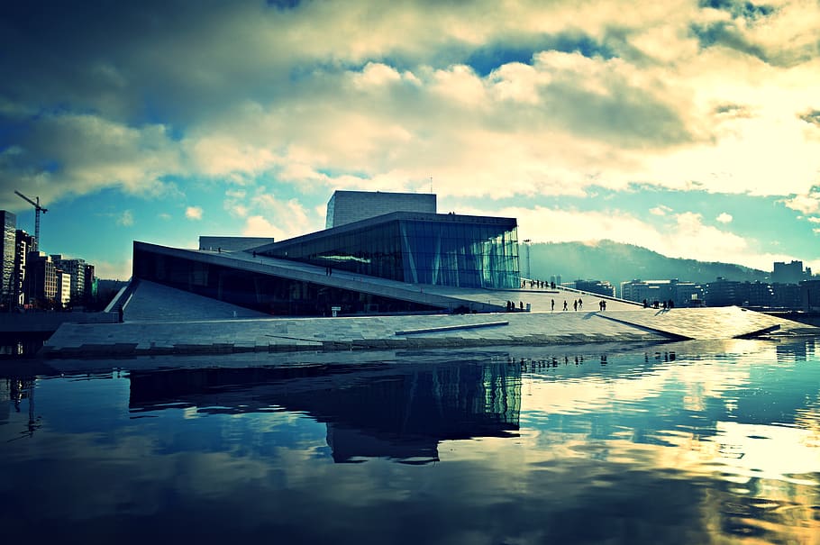 oslo, norway, architecture, modern, building, opera house, cloud - sky HD wallpaper