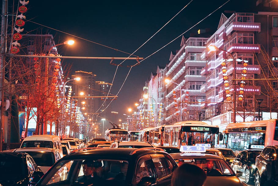 lights, urban, china, asia, taxi, street, streetphotography HD wallpaper