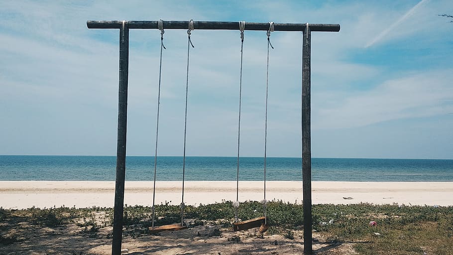 swing, pekan, malaysia, toy, utility pole, unnamed road, ocean HD wallpaper