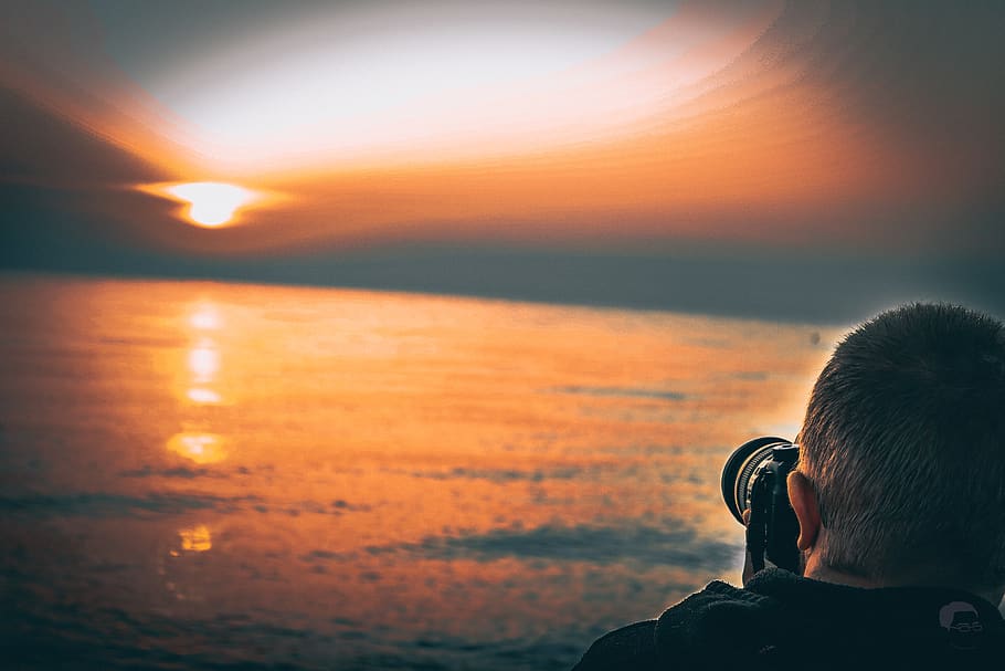 greece, loutraki, sunrise, photographer, headshot, one person HD wallpaper