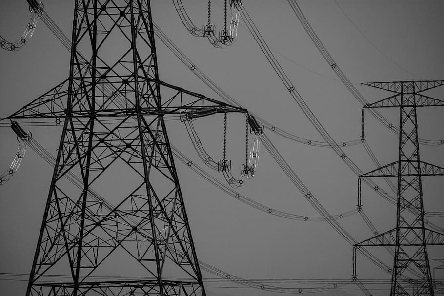 wires, black, white, current, electricity pylon, cable, low angle view HD wallpaper