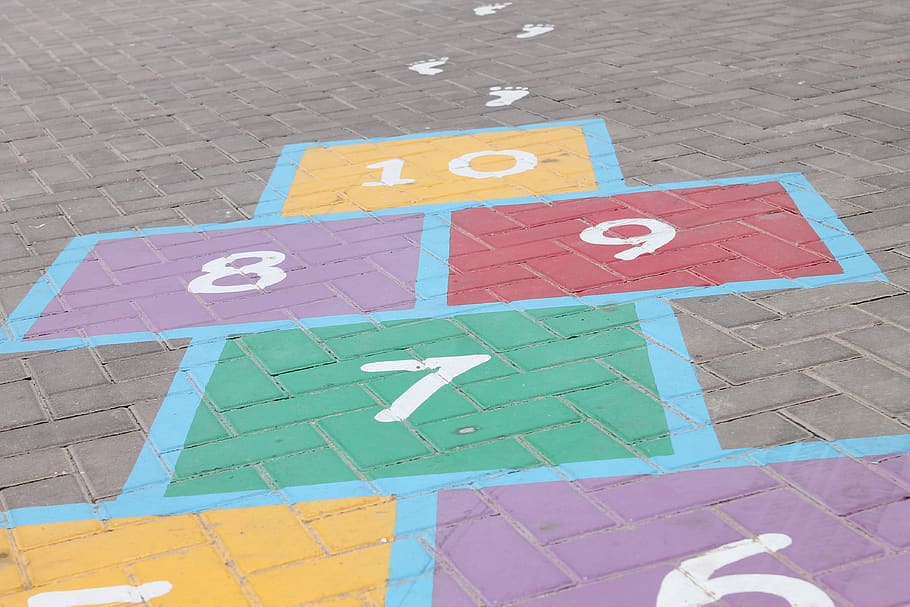 hopscotch, steps, numbers, six, seven, eight, nine, ten, multi colored HD wallpaper
