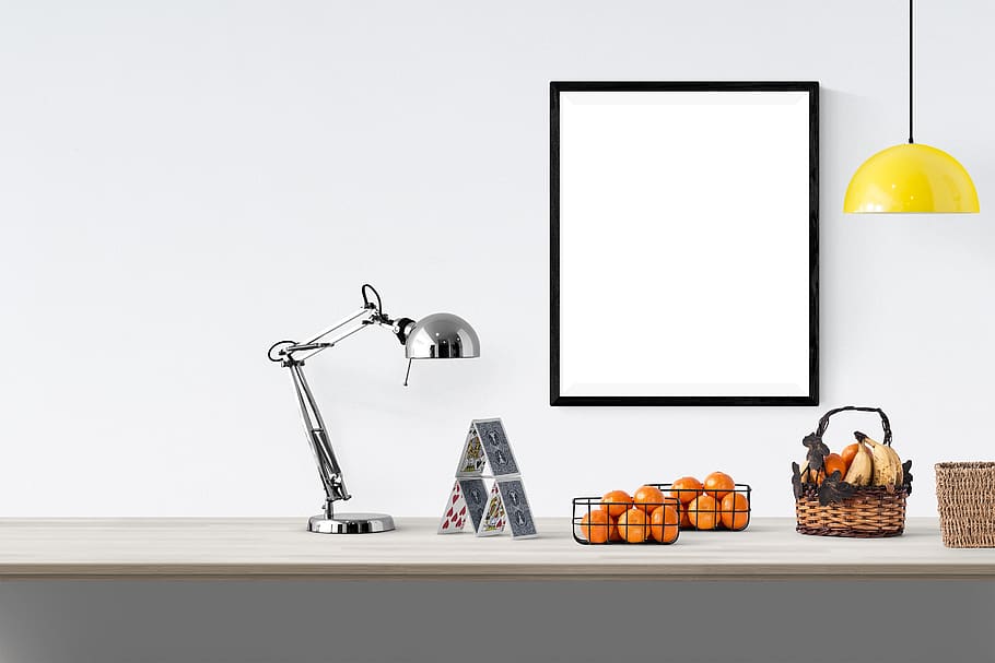 poster, frame, lamp, fruits, basket, indoors, no people, copy space HD wallpaper