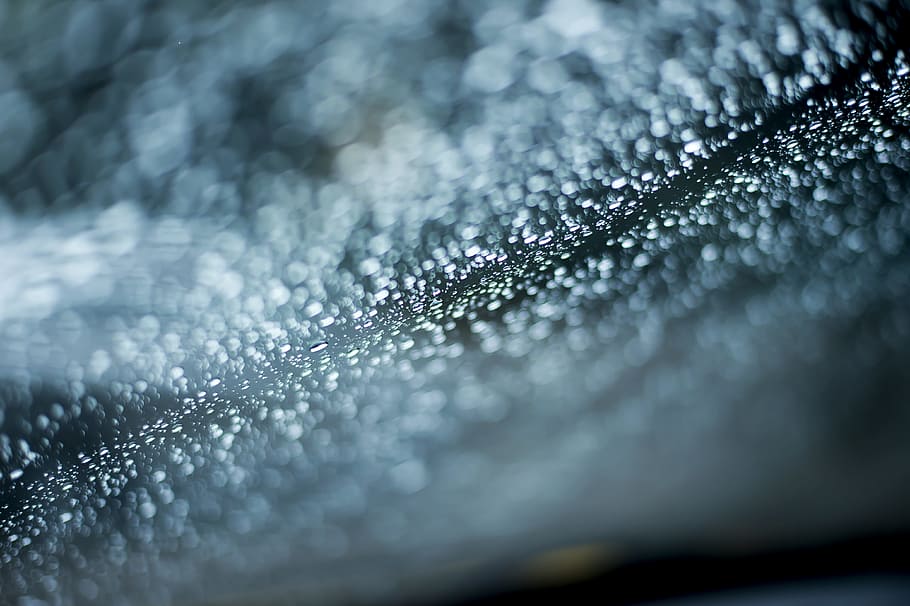 wet, glass, window, dark, light, bokeh, depth of field, blue HD wallpaper