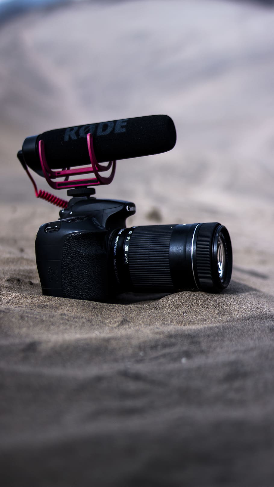 black DSLR camera with microphone mount, selective focus, no people HD wallpaper