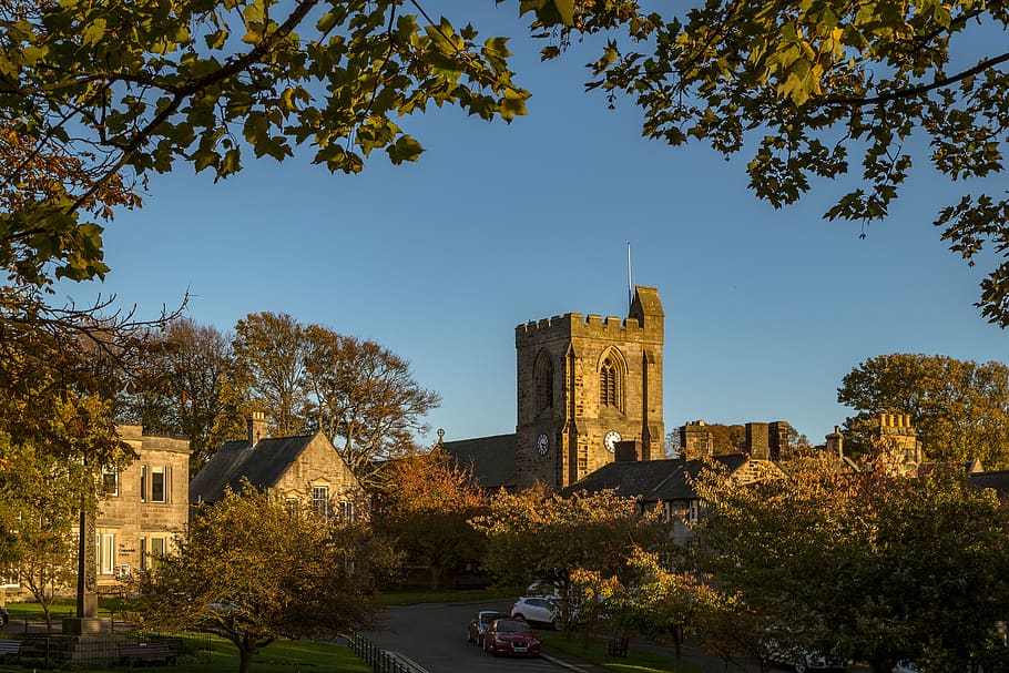 rothbury, church, city, architecture, abendstimmung, sky, sun HD wallpaper