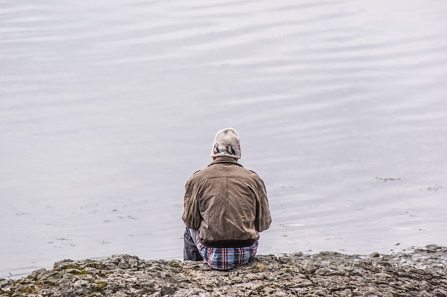 iceland, lake, coast, ocean, water, pentax, person, sea, rear view HD wallpaper