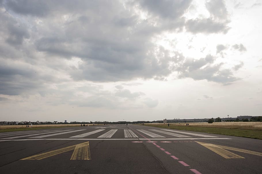 sky, cloud - sky, road, transportation, airport runway, road marking HD wallpaper