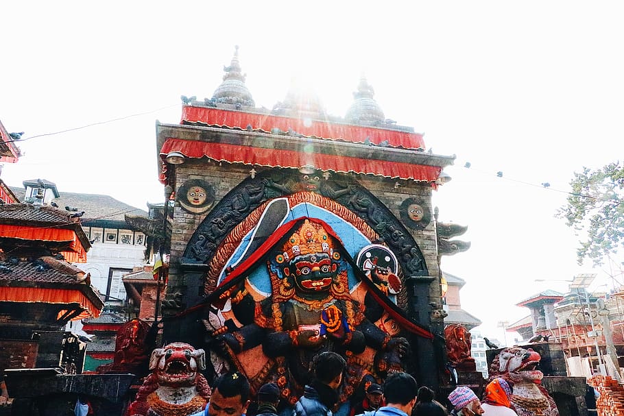 nepal, kathmandu, kathmandu durbar square, shrine, red, stone, HD wallpaper