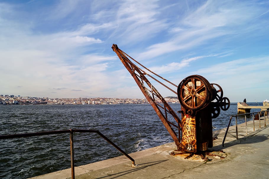 portugal, lisbon, crane, sea, lissabon, harbor, promenade, freight HD wallpaper