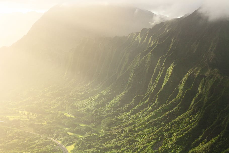 view of mountain, nature, outdoors, weather, water, fog, sunlight HD wallpaper
