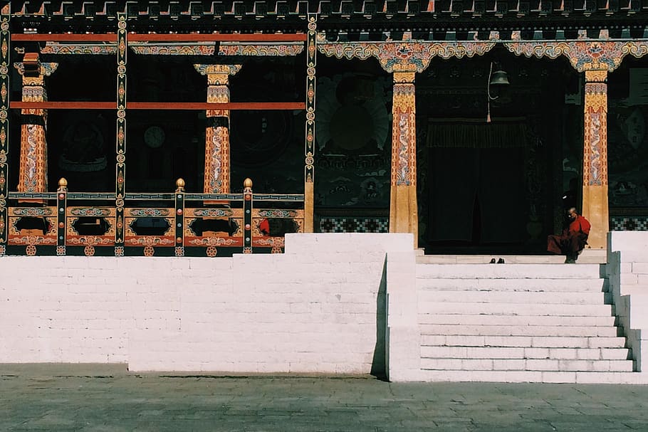 bhutan, thimphu, chhagchhen lam, buddhism, monk, monestary, HD wallpaper