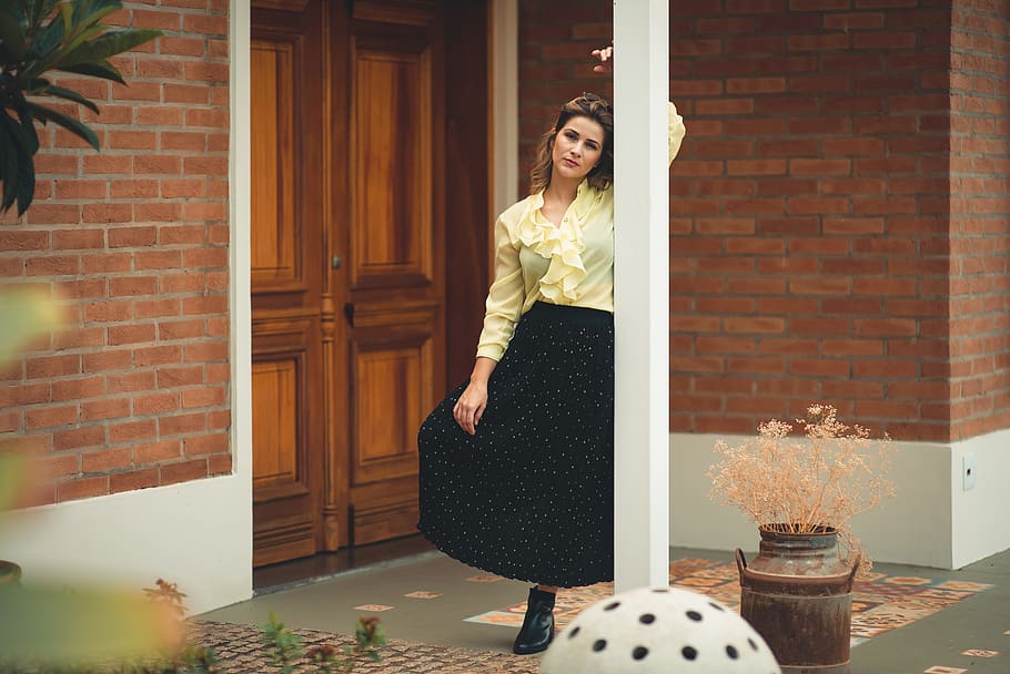 Woman Standing Near Door, beautiful, beauty, doorway, germany HD wallpaper
