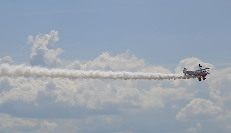aircraft, acrobatics, clouds, flight, aviation, flying, skill HD wallpaper