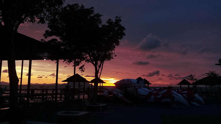 nature, outdoors, dawn, dusk, red sky, silhouette, sunrise HD wallpaper
