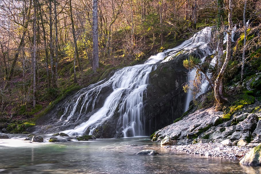 nature, water, outdoors, river, waterfall, cascade du pissieux HD wallpaper