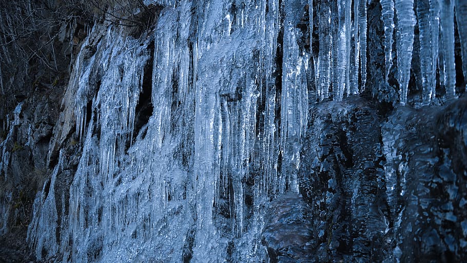 norway, kårbekken, winter, waterfall, ice, forest, mountain HD wallpaper