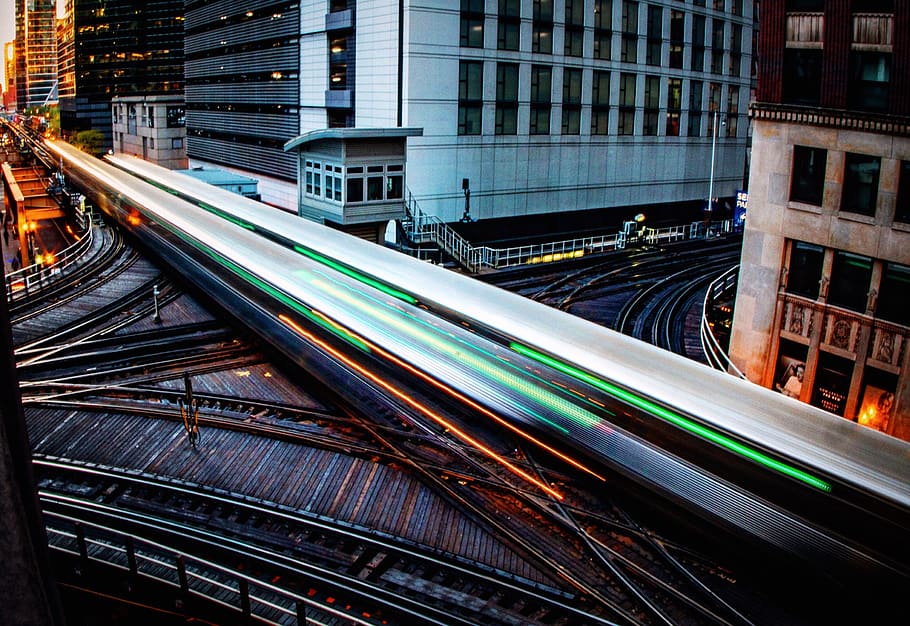 Time-lapse of Vehicles on Roads, bridge, buildings, city, dark HD wallpaper