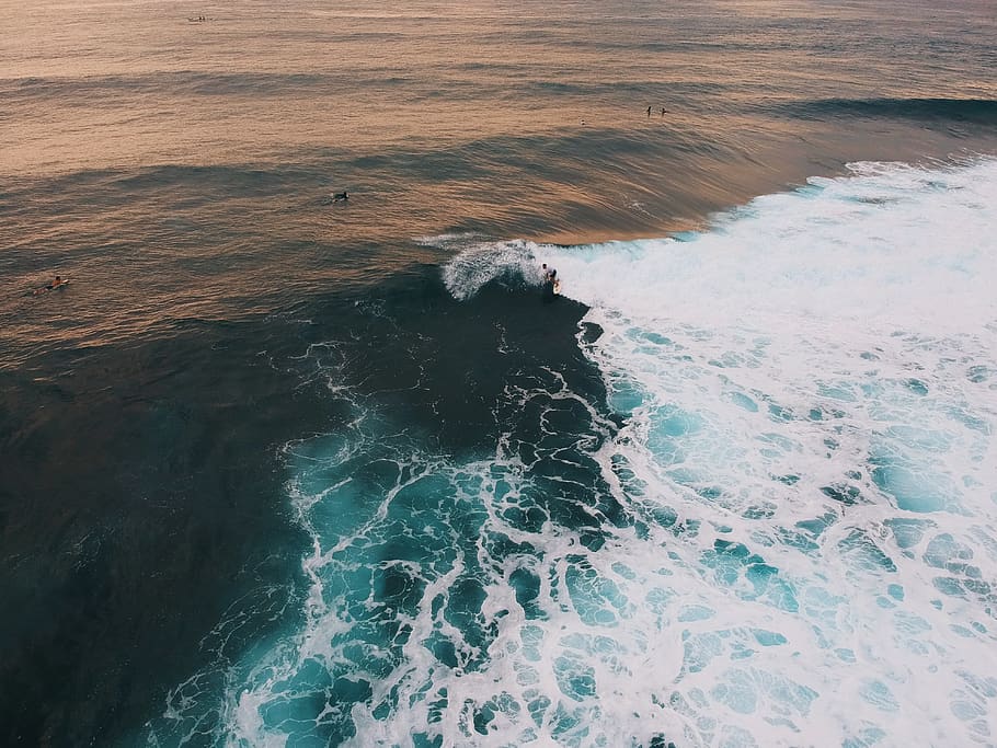 high angle photography of ocean waves, sea, water, motion, sport HD wallpaper
