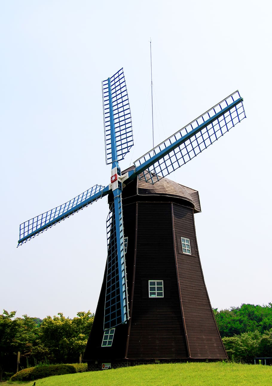 Brown Windmill, antique, architecture, blue, building, energy HD wallpaper