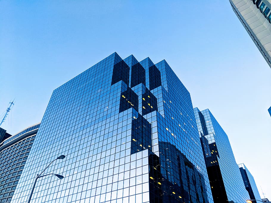 glass window building, office building, town, urban, city, high rise