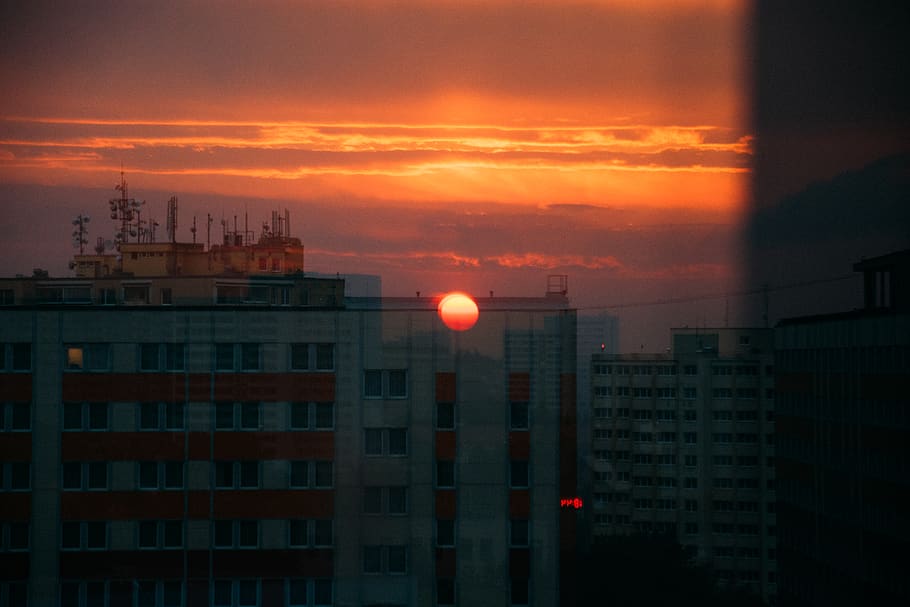 sunset, sunlight, window, building, sky, dakr, sun set, architecture HD wallpaper
