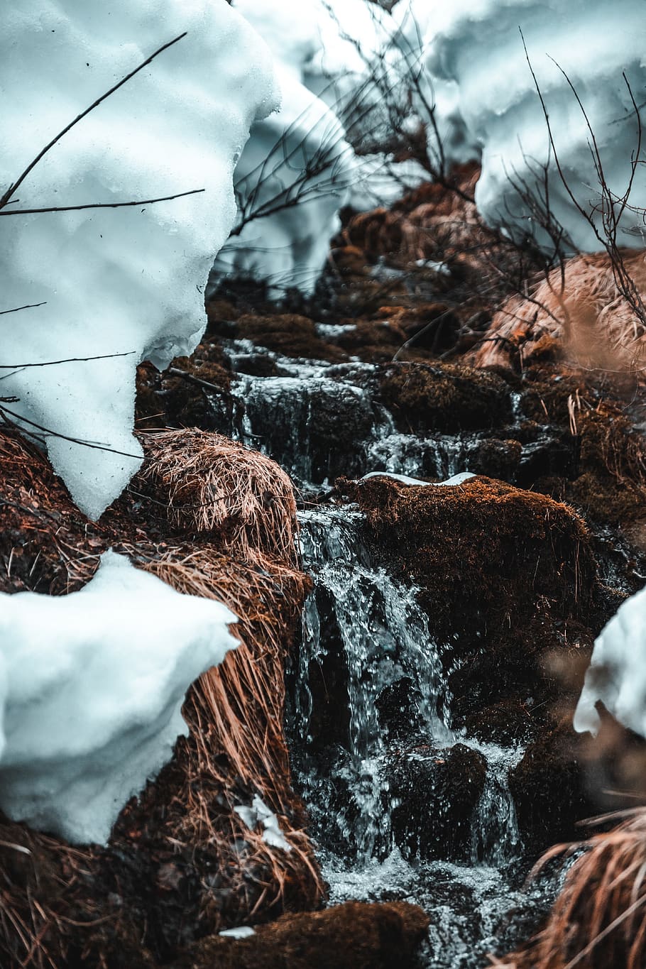 River Filled With Snow, cascade, cold, environment, fall, flow HD wallpaper