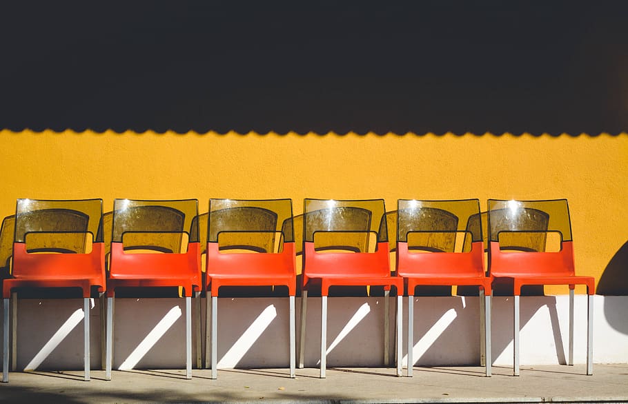 chairs, yellow, outdoors, india, travel, minimalism, in a row HD wallpaper